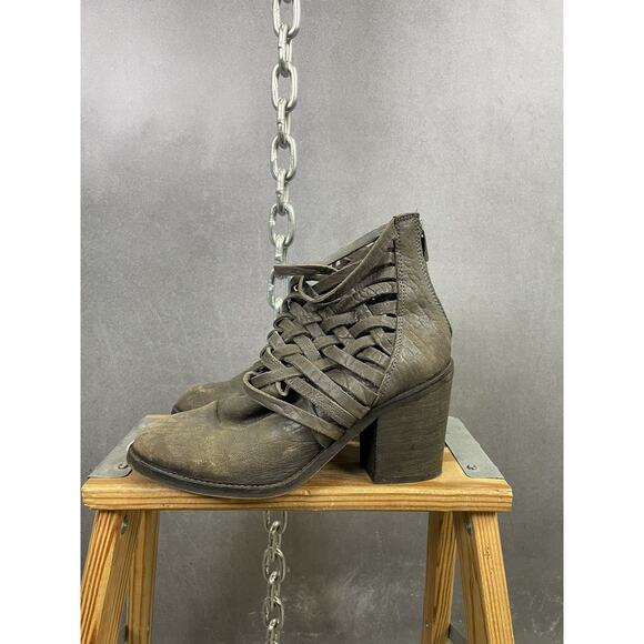 Free People Boot Carrera Women's Leather Woven Ankle Zip 38 - Picture 3 of 7